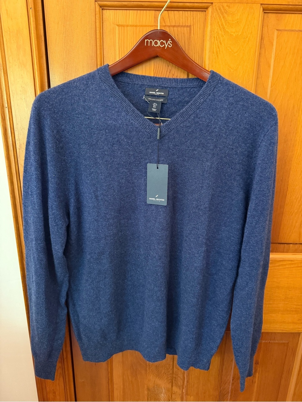 Daniel Hechter Men's Cashmere Navy Blue V-Neck Sweater
